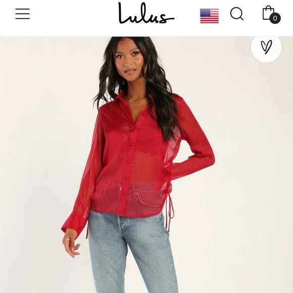 Chemisier Rouge Transparent Denim 24/7 Pour Femme, Taille Plus 30W, Manches Longues
